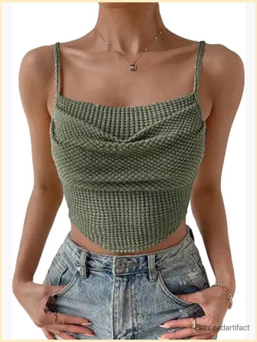 Crochet See Through Hollow Out Square Neck Sleeveless Backless Draped Crop Cami